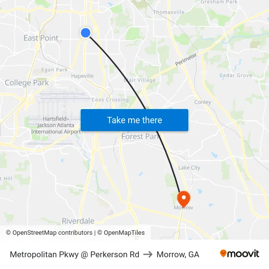 Metropolitan Pkwy @ Perkerson Rd to Morrow, GA map