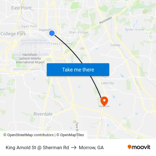 King Arnold St @ Sherman Rd to Morrow, GA map