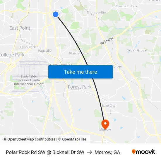 Polar Rock Rd SW @ Bicknell Dr SW to Morrow, GA map