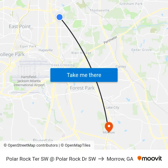 Polar Rock Ter SW @ Polar Rock Dr SW to Morrow, GA map