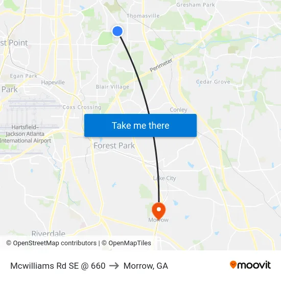 Mcwilliams Rd SE @ 660 to Morrow, GA map