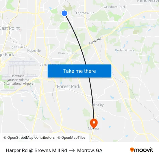 Harper Rd @ Browns Mill Rd to Morrow, GA map