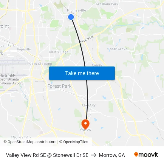 Valley View Rd SE @ Stonewall Dr SE to Morrow, GA map