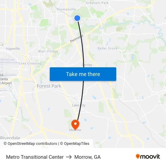 Metro Transitional Center to Morrow, GA map