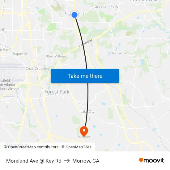 Moreland Ave @ Key Rd to Morrow, GA map