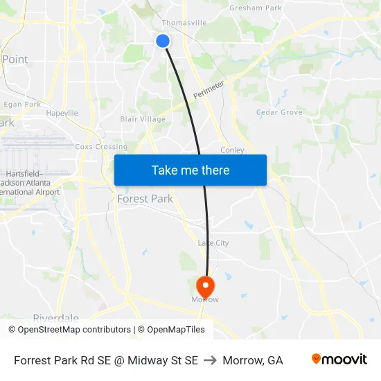 Forrest Park Rd SE @ Midway St SE to Morrow, GA map