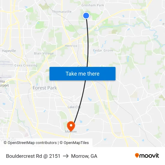 Bouldercrest Rd @ 2151 to Morrow, GA map