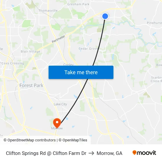 Clifton Springs Rd @ Clifton Farm Dr to Morrow, GA map