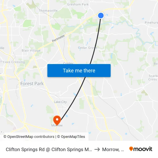 Clifton Springs Rd @ Clifton Springs Mnr to Morrow, GA map