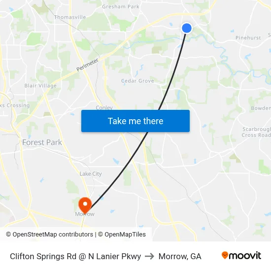 Clifton Springs Rd @ N Lanier Pkwy to Morrow, GA map