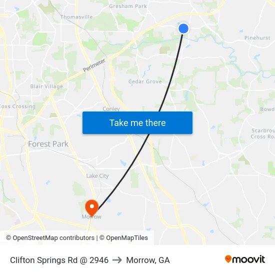 Clifton Springs Rd @ 2946 to Morrow, GA map