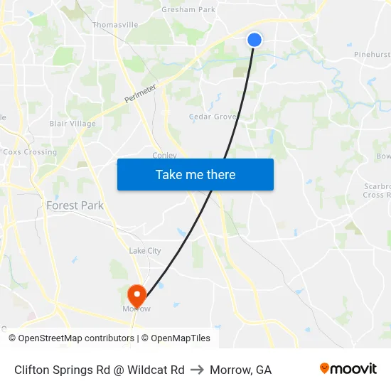 Clifton Springs Rd @ Wildcat Rd to Morrow, GA map