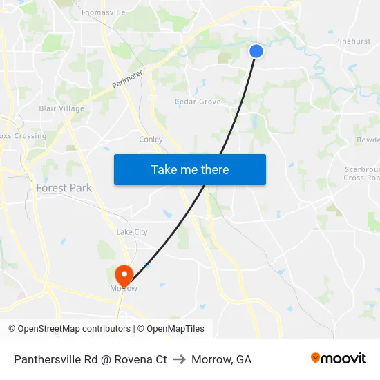 Panthersville Rd @ Rovena Ct to Morrow, GA map