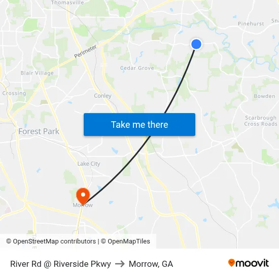 River Rd @ Riverside Pkwy to Morrow, GA map
