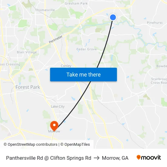 Panthersville Rd @ Clifton Springs Rd to Morrow, GA map