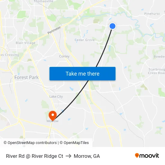 River Rd @ River Ridge Ct to Morrow, GA map