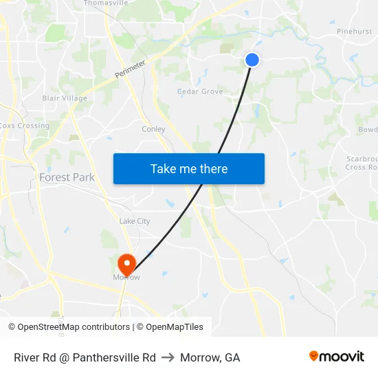 River Rd @ Panthersville Rd to Morrow, GA map