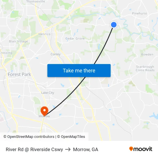River Rd @ Riverside Cswy to Morrow, GA map