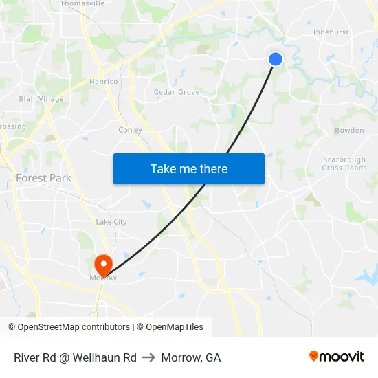 River Rd @ Wellhaun Rd to Morrow, GA map