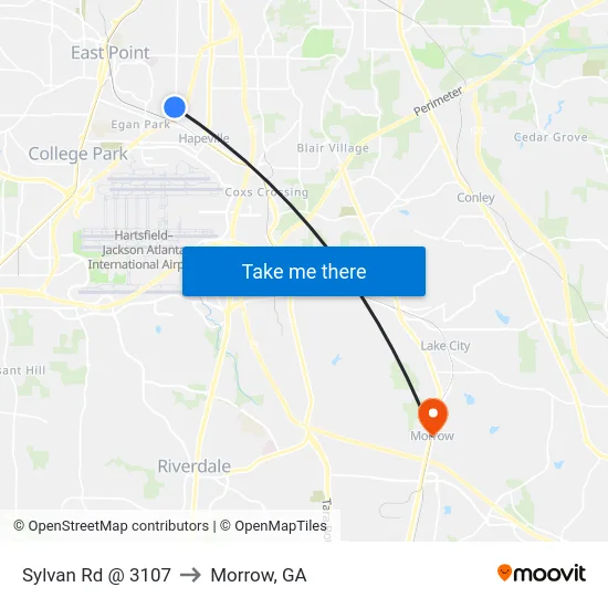 Sylvan Rd @ 3107 to Morrow, GA map