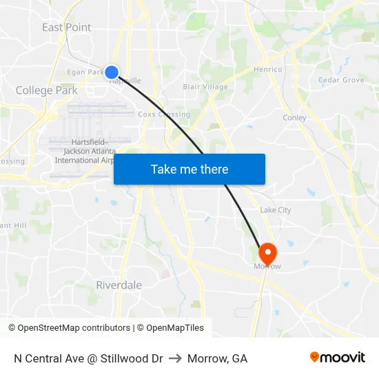 N Central Ave @ Stillwood Dr to Morrow, GA map