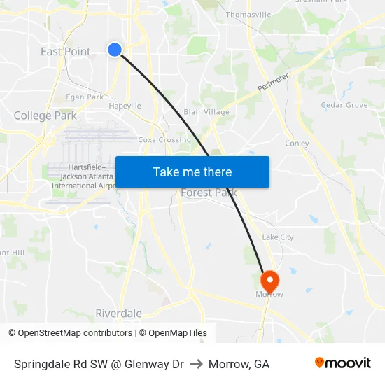 Springdale Rd SW @ Glenway Dr to Morrow, GA map
