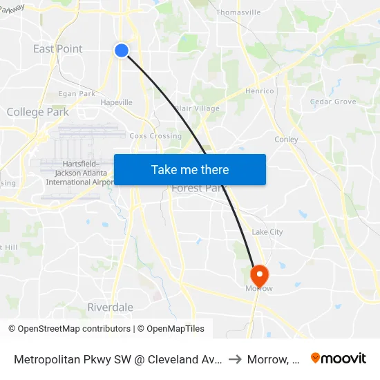 Metropolitan Pkwy SW @ Cleveland Ave S to Morrow, GA map