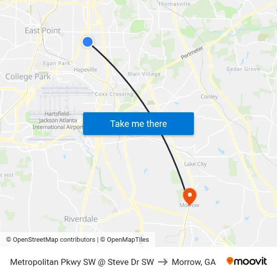 Metropolitan Pkwy SW @ Steve Dr SW to Morrow, GA map