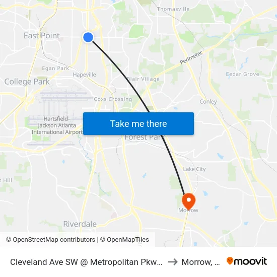 Cleveland Ave SW @ Metropolitan Pkwy SW to Morrow, GA map