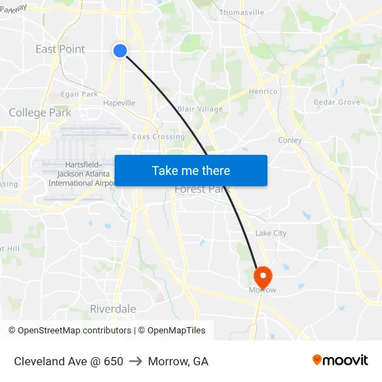 Cleveland Ave @ 650 to Morrow, GA map