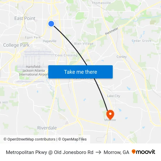 Metropolitan Pkwy @ Old Jonesboro Rd to Morrow, GA map