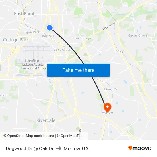 Dogwood Dr @ Oak Dr to Morrow, GA map