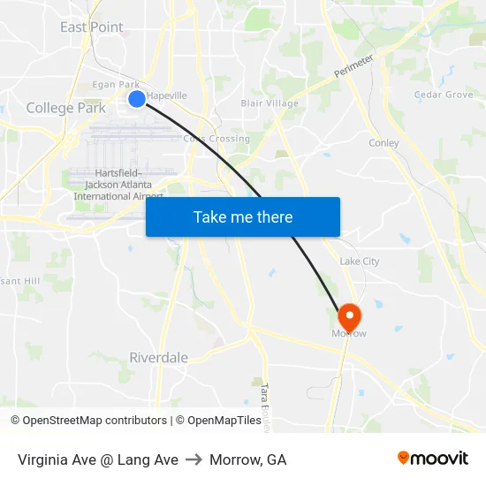Virginia Ave @ Lang Ave to Morrow, GA map