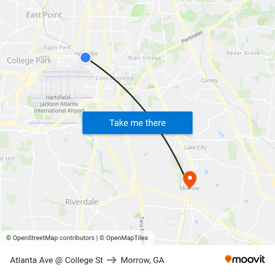 Atlanta Ave @ College St to Morrow, GA map