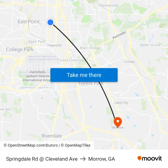 Springdale Rd @ Cleveland Ave to Morrow, GA map