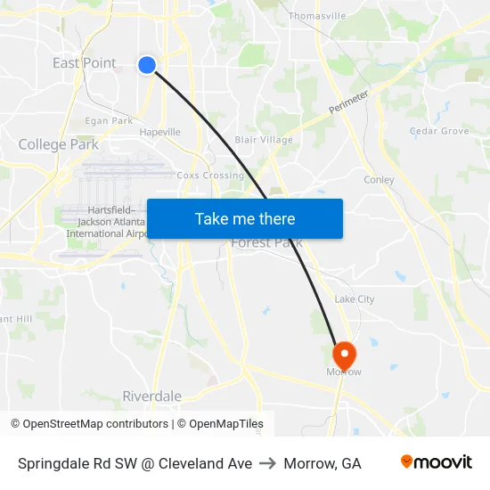 Springdale Rd SW @ Cleveland Ave to Morrow, GA map