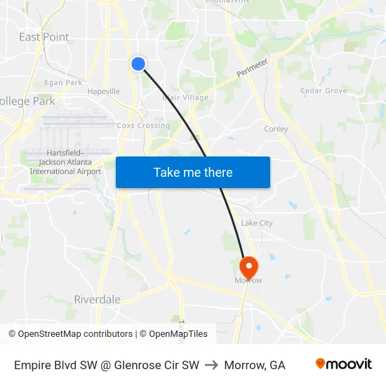 Empire Blvd SW @ Glenrose Cir SW to Morrow, GA map