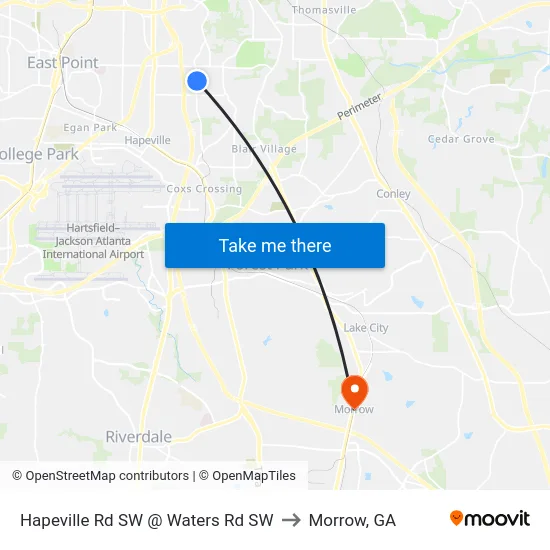 Hapeville Rd SW @ Waters Rd SW to Morrow, GA map
