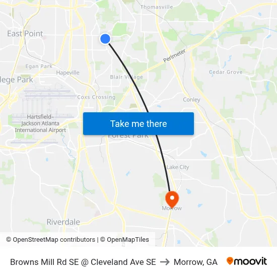 Browns Mill Rd SE @ Cleveland Ave SE to Morrow, GA map
