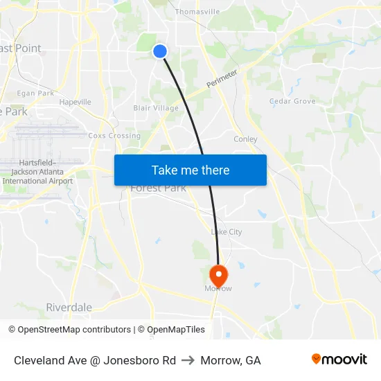 Cleveland Ave @ Jonesboro Rd to Morrow, GA map