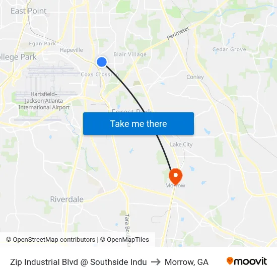 Zip Industrial Blvd @ Southside Indu to Morrow, GA map