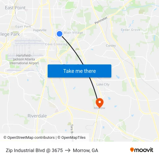 Zip Industrial Blvd @ 3675 to Morrow, GA map