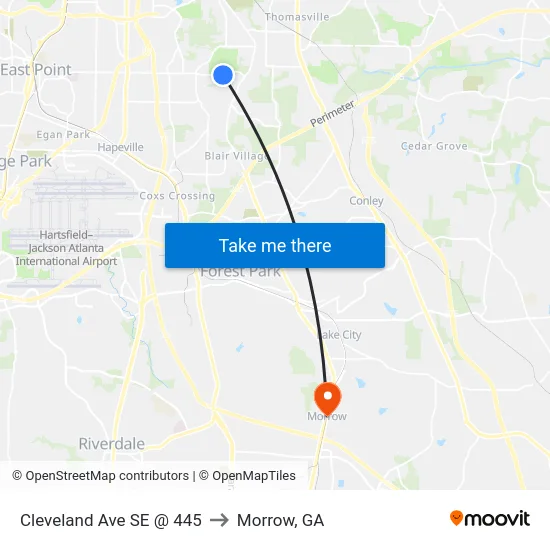 Cleveland Ave SE @ 445 to Morrow, GA map