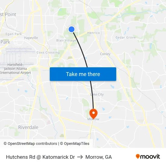 Hutchens Rd @ Katomarick Dr to Morrow, GA map