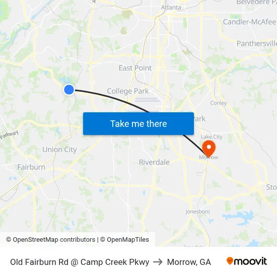 Old Fairburn Rd @ Camp Creek Pkwy to Morrow, GA map