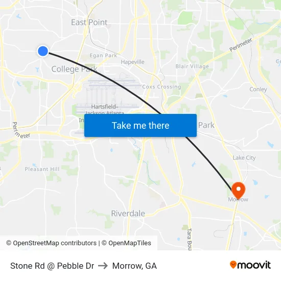 Stone Rd @ Pebble Dr to Morrow, GA map