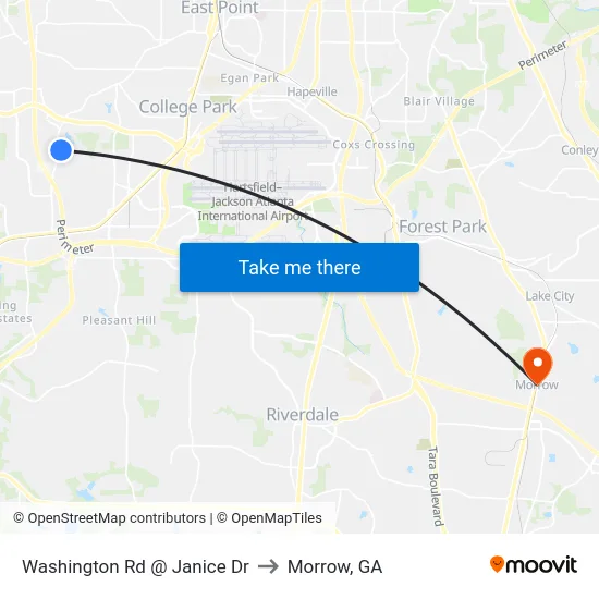 Washington Rd @ Janice Dr to Morrow, GA map
