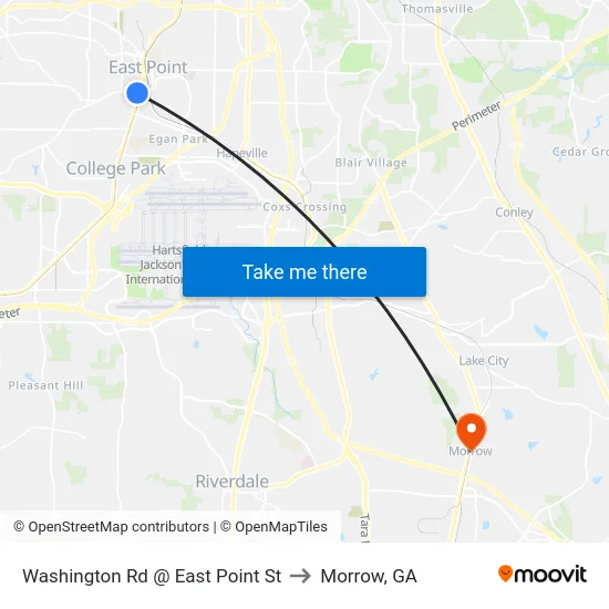 Washington Rd @ East Point St to Morrow, GA map