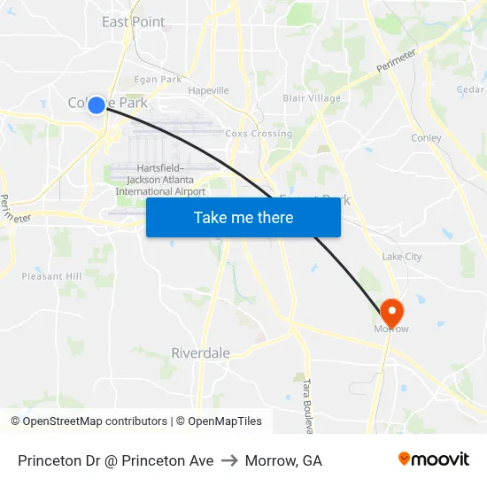 Princeton Dr @ Princeton Ave to Morrow, GA map