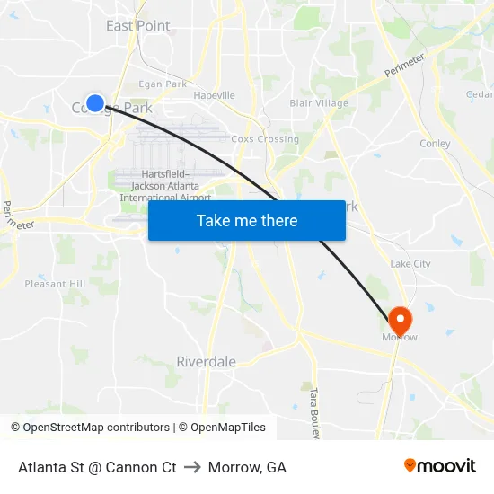 Atlanta St @ Cannon Ct to Morrow, GA map